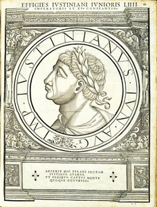 Lustinianus 2、東西のローマ皇帝の古代硬貨の最も真実な画像から、ルドルフヴィッセンバッハによって彫刻され、チューリッヒのAndreas Gessnerによって印刷されました。 作： Hans Rudolf Manuel Deutsch